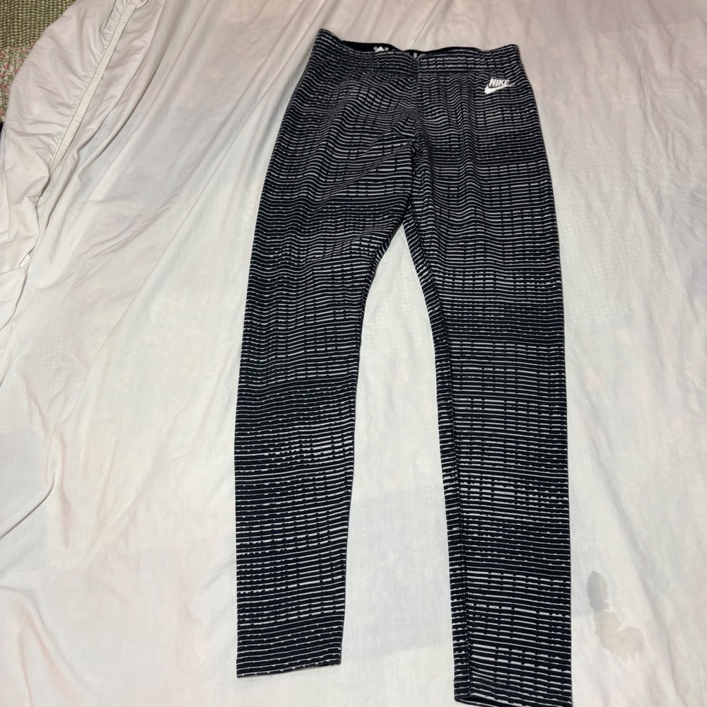 Nike Womens Just Do It Striped Leggings Black White Glitch Print Medium RN56323